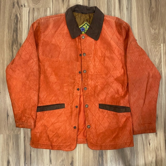 Vintage orange and brown leather jacket from the 1970’s. Loose fitting size L. - Picture 4 of 5